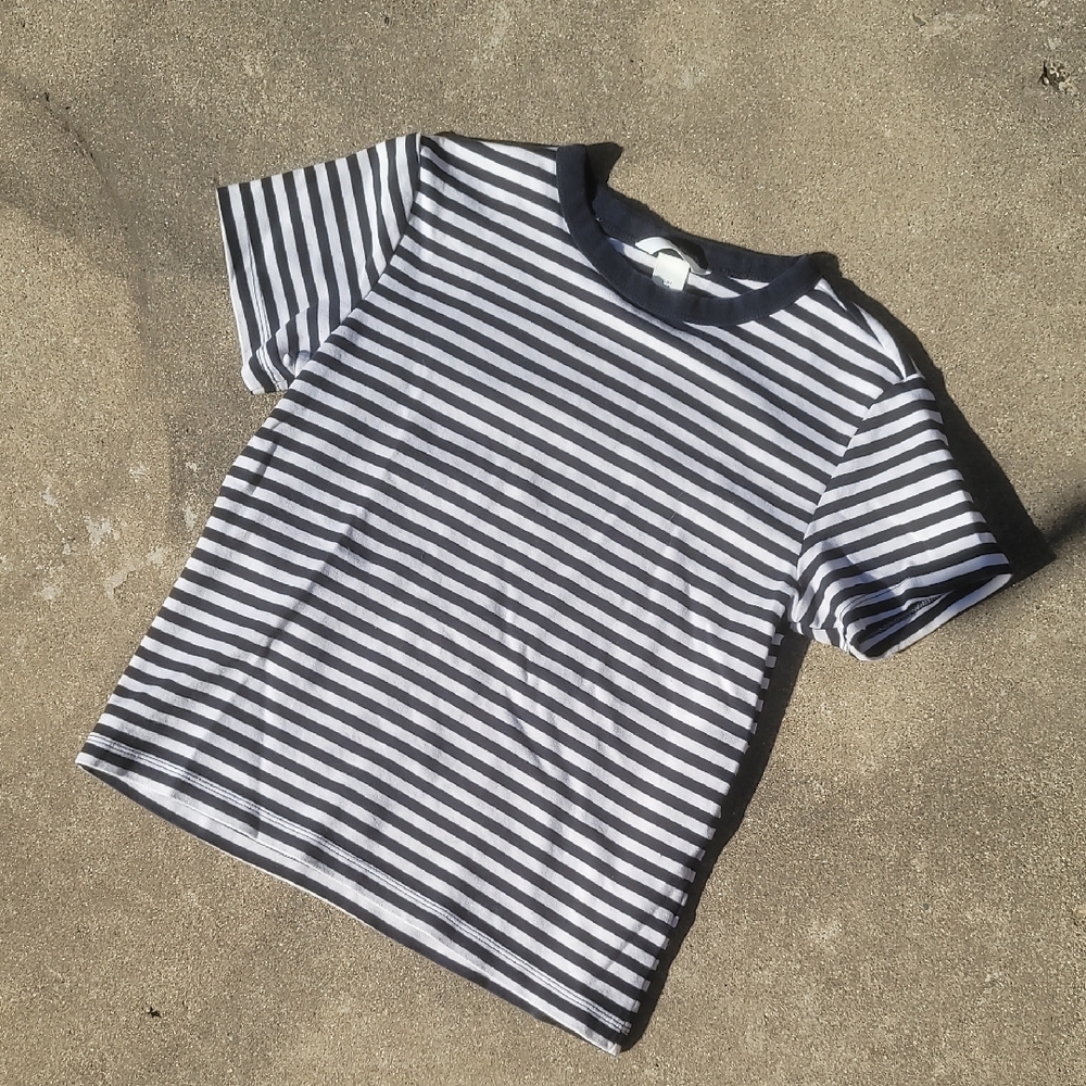 H&M Small Navy & White Striped Crew Neck Tee